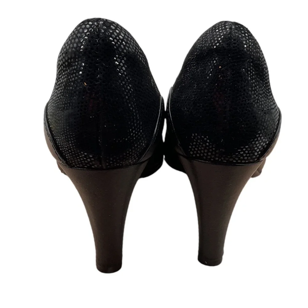 Sofft Womens Black Leather Textured Bow‎ Accent Almond Toe Pumps Heels Size 8 M